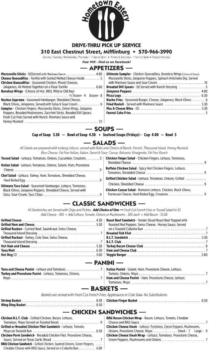 Hometown Eatery - Mifflinburg, PA menu_pic