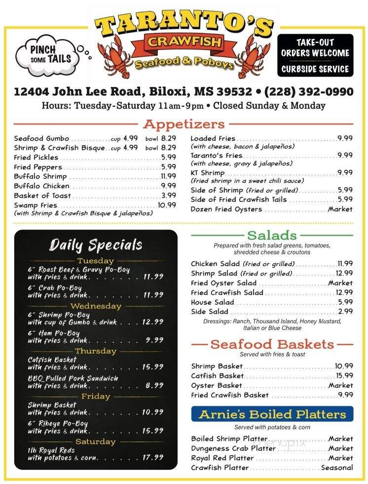 Taranto's - Biloxi, MS menu_pic