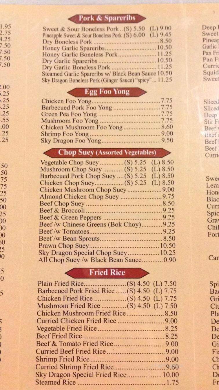 Sky Dragon Restaurant - Port Coquitlam, BC menu_pic