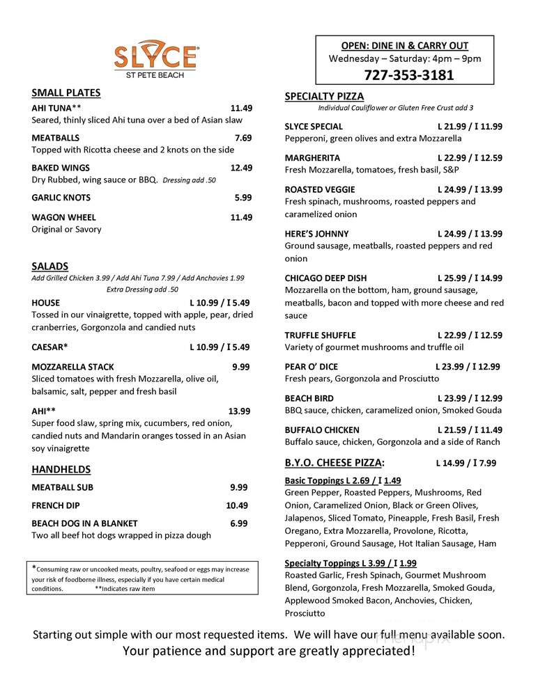 Slyce - St. Pete Beach, FL menu_pic