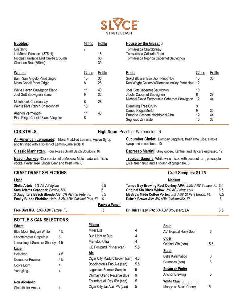 Slyce - St. Pete Beach, FL menu_pic