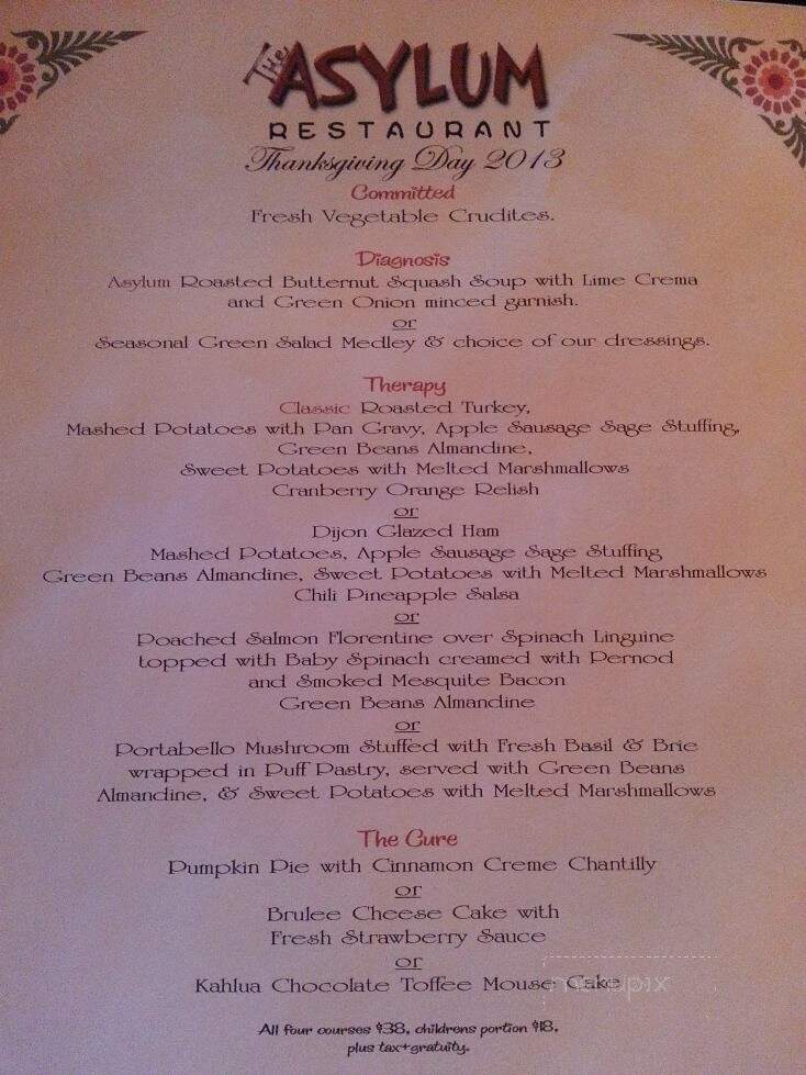Asylum Restaurant - Jerome, AZ menu_pic