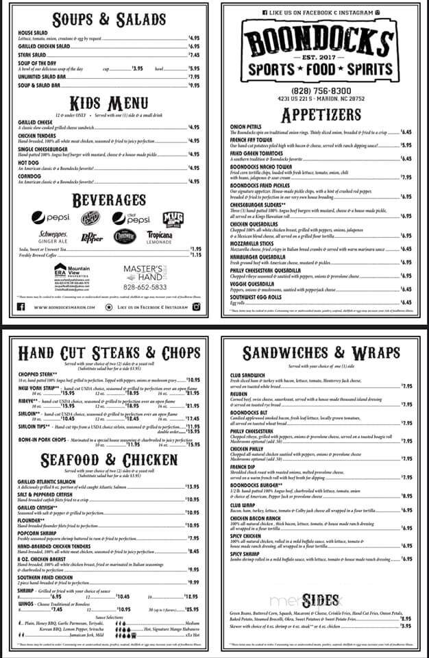 Boondocks Sports Bar & Grill - Marion, NC menu_pic