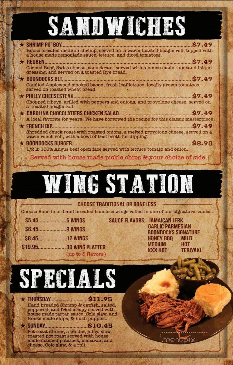 Boondocks Sports Bar & Grill - Marion, NC menu_pic