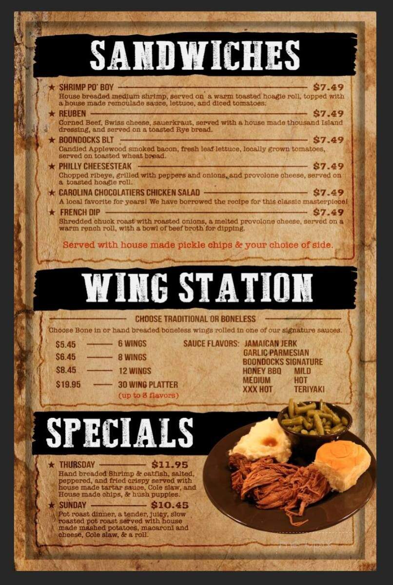 Boondocks Sports Bar & Grill - Marion, NC menu_pic