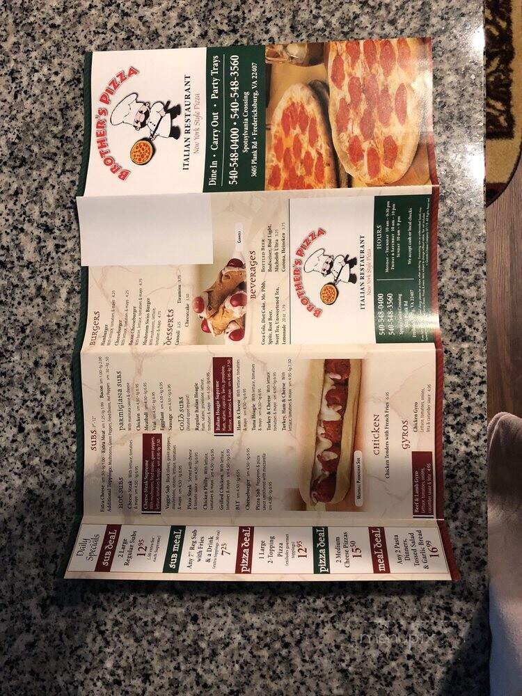 Menu of Brother's Pizza in Fredericksburg, VA 22407