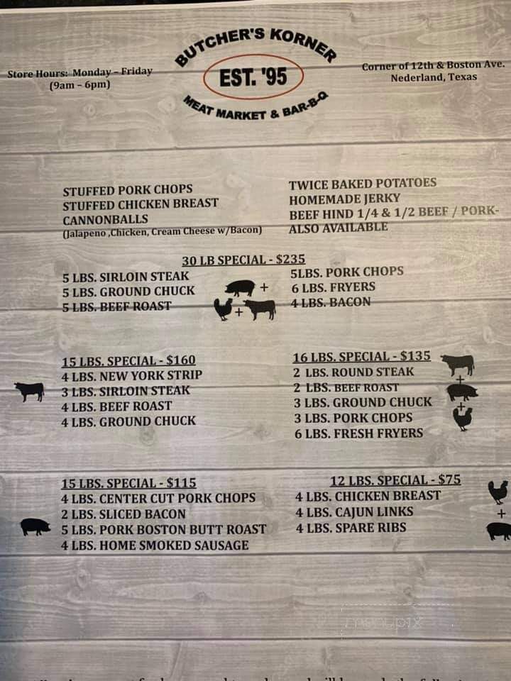Butcher's Korner - Nederland, TX menu_pic