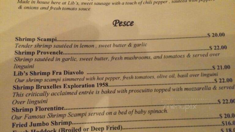 Libs Supper Club - Elmira, NY menu_pic