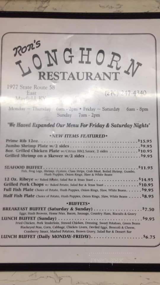 Longhorn Restaurant - Mayfield, KY menu_pic