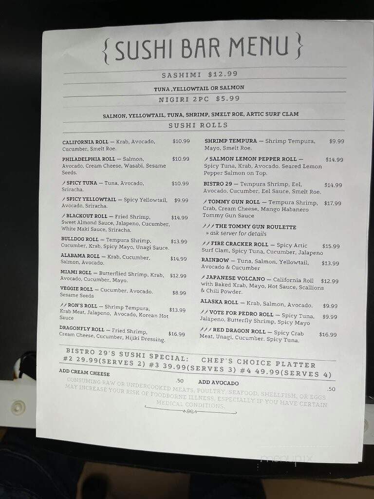 Bistro 29 - Murphy, NC menu_pic