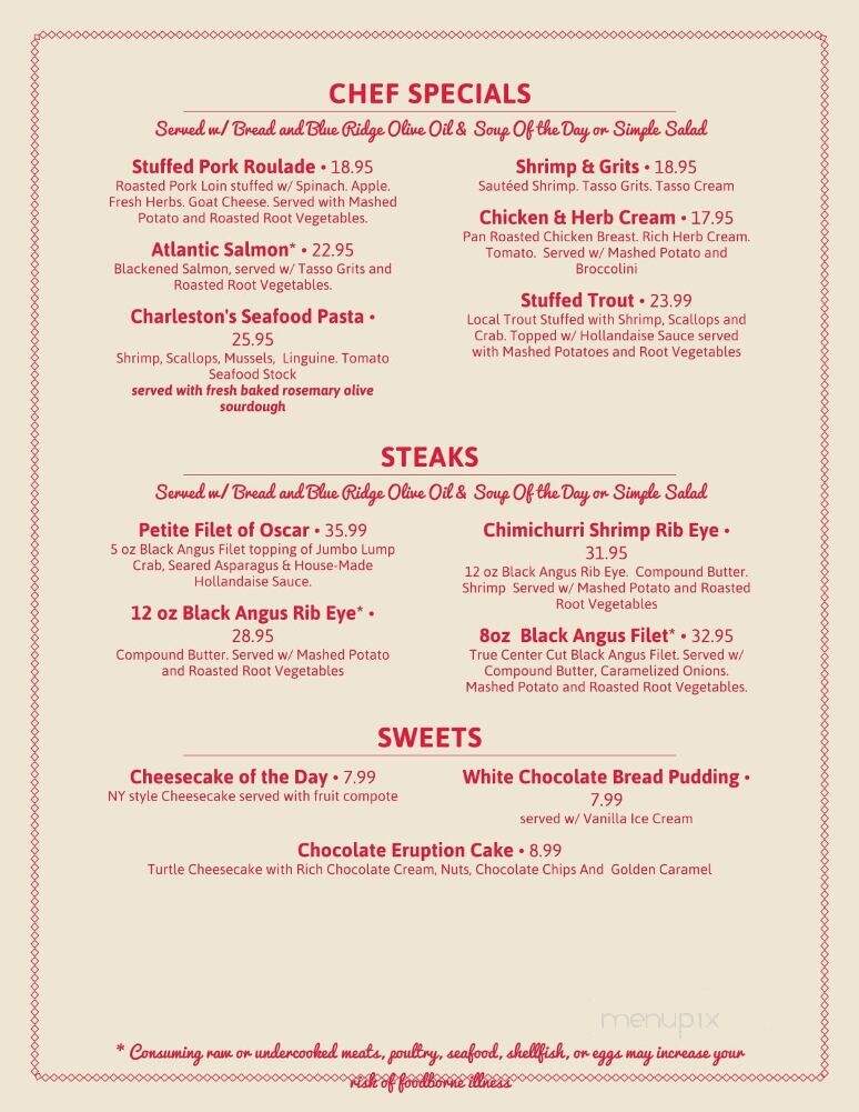 Bistro 29 - Murphy, NC menu_pic