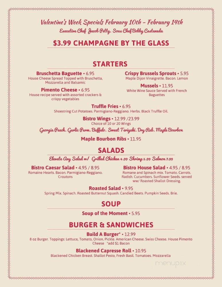 Bistro 29 - Murphy, NC menu_pic