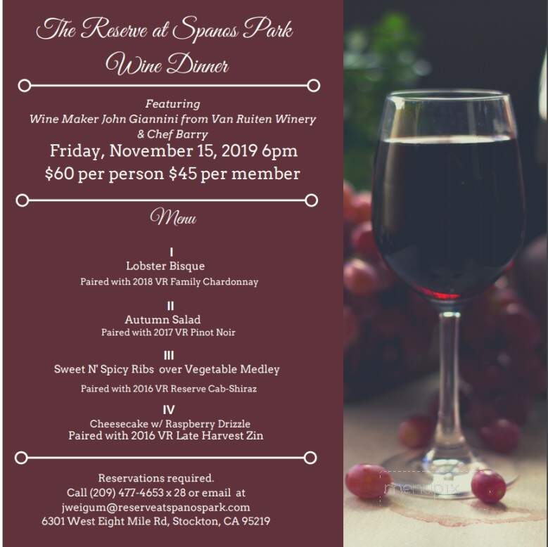 Reserve At Spanos Park - Stockton, CA menu_pic