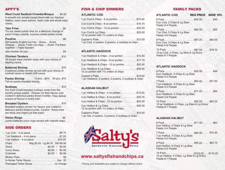 Salty's Fish & Chips - Duncan, BC menu_pic