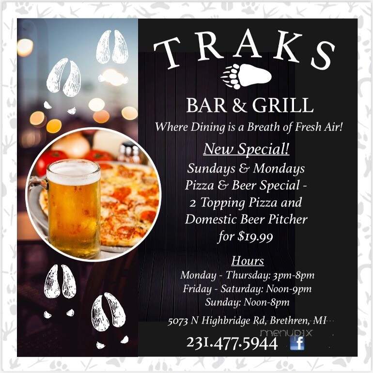 Traks Bar and Grill - Brethren, MI menu_pic