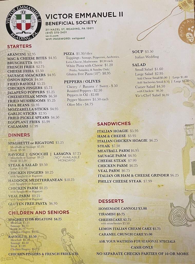 Victor Emmanuel II - Reading, PA menu_pic