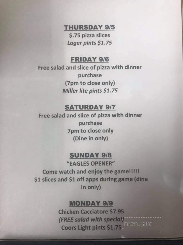 Victor Emmanuel II - Reading, PA menu_pic