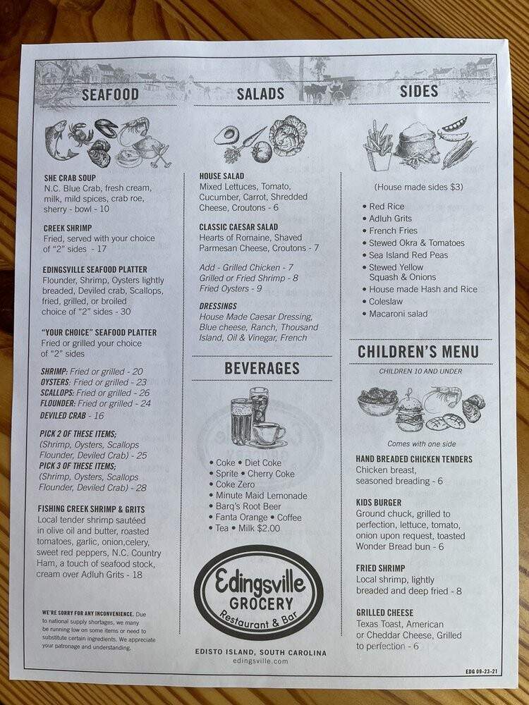 Edingsville Grocery Restaurant & Bar - Edisto Island, SC menu_pic