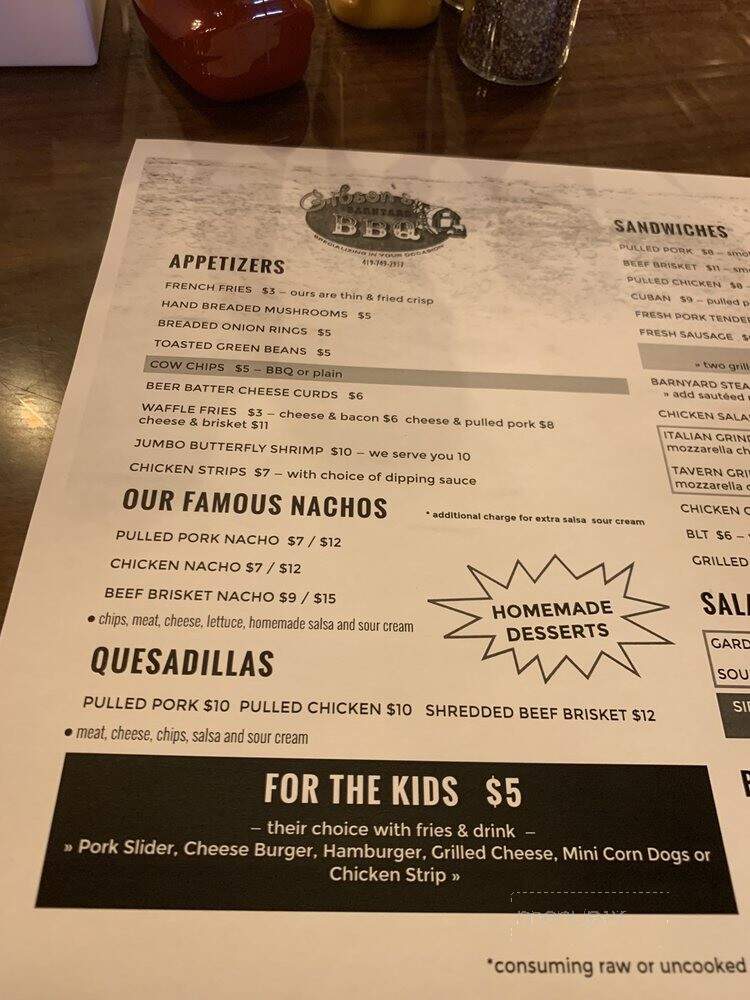 Gibson's Barnyard BBQ - Convoy, OH menu_pic