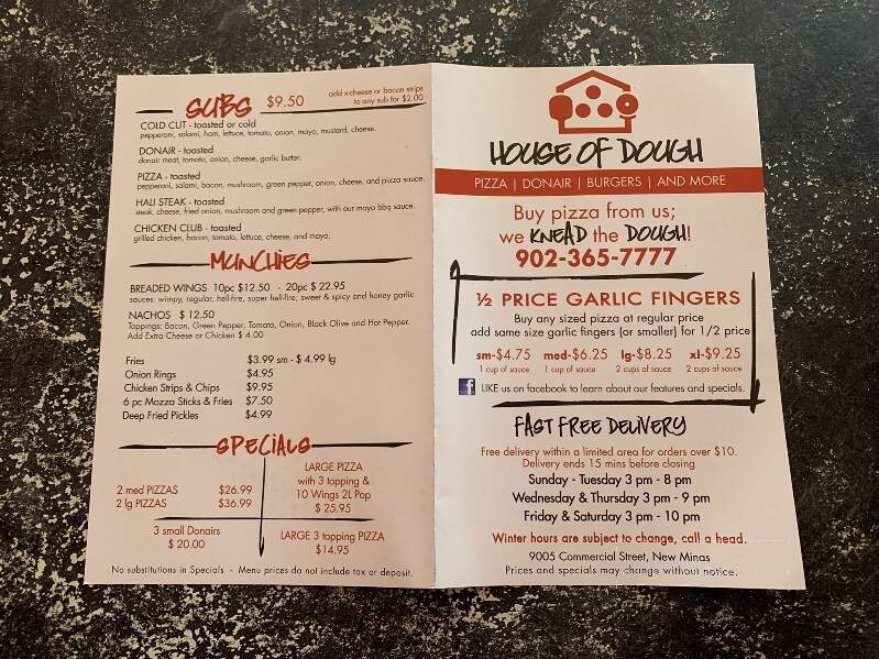House of Dough - New Minas, NS menu_pic