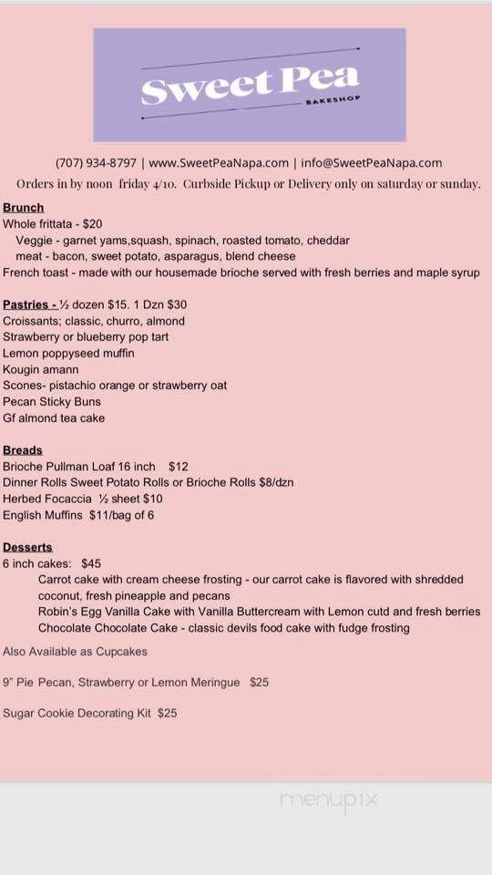Sweet Pea Bake Shop - Sonoma, CA menu_pic