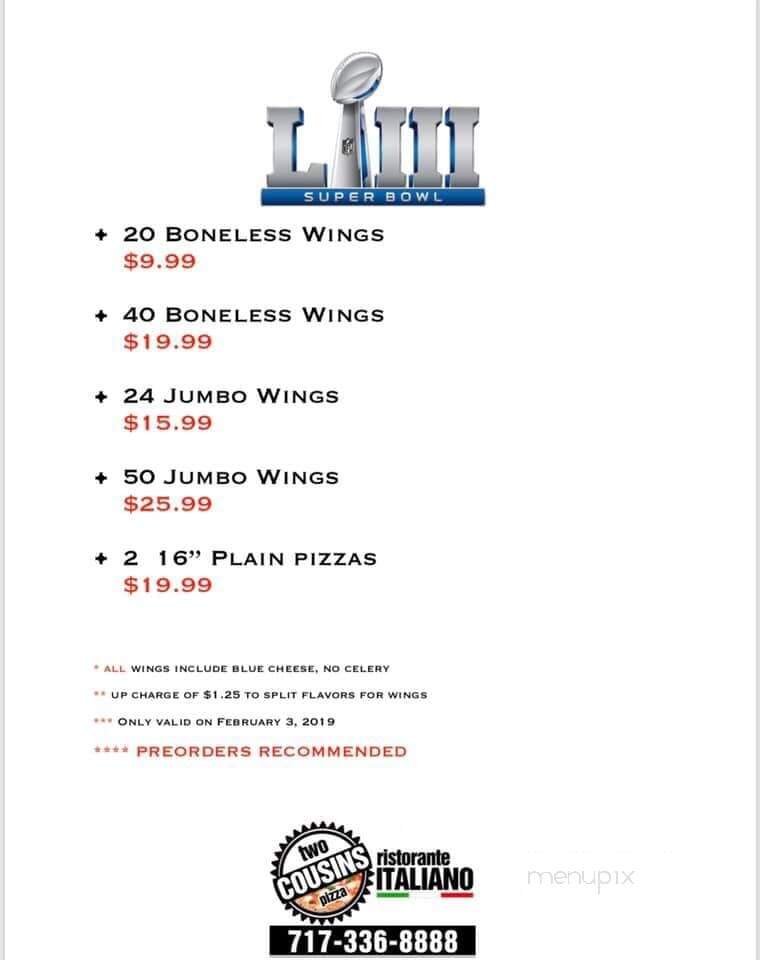 Two Cousins Pizza-Family Rest - Stevens, PA menu_pic