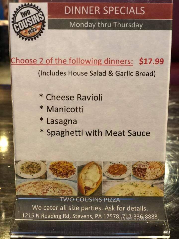 Two Cousins Pizza-Family Rest - Stevens, PA menu_pic