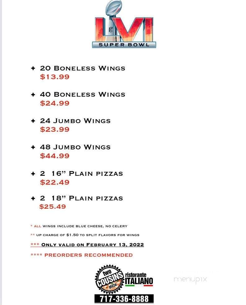Two Cousins Pizza-Family Rest - Stevens, PA menu_pic