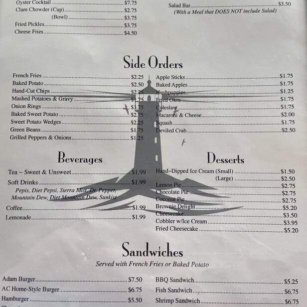 Adam's Seafood & Steak - Tabor City, NC menu_pic