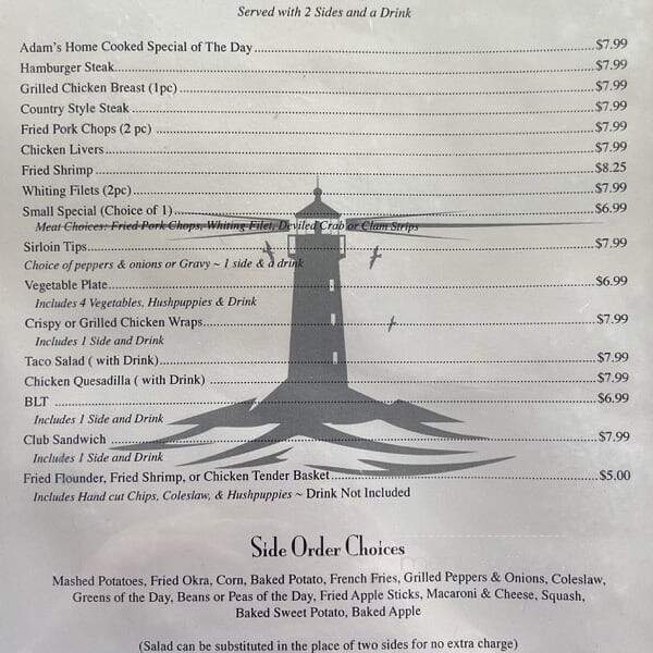 Adam's Seafood & Steak - Tabor City, NC menu_pic