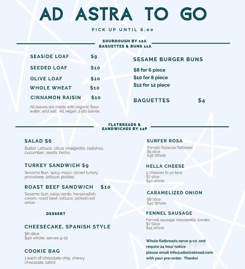 Ad Astra Bread Co - Seaside, CA menu_pic