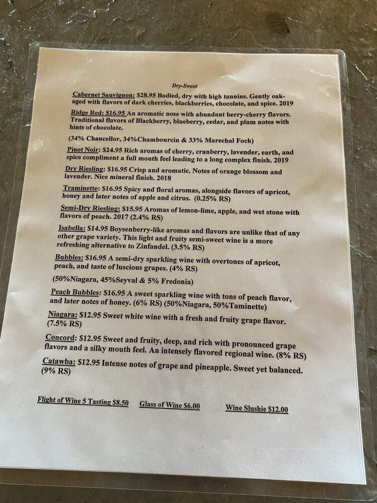 Bella Rose Vineyard & Winery - Lewiston, NY menu_pic