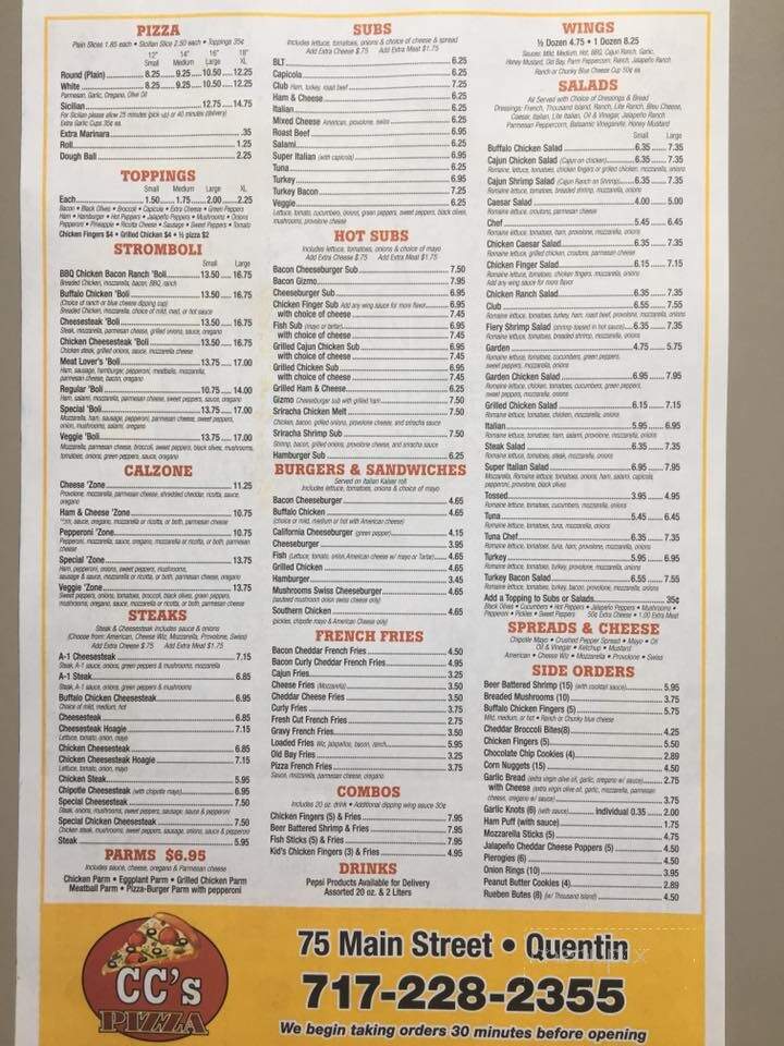 C C's Pizza - Quentin, PA menu_pic