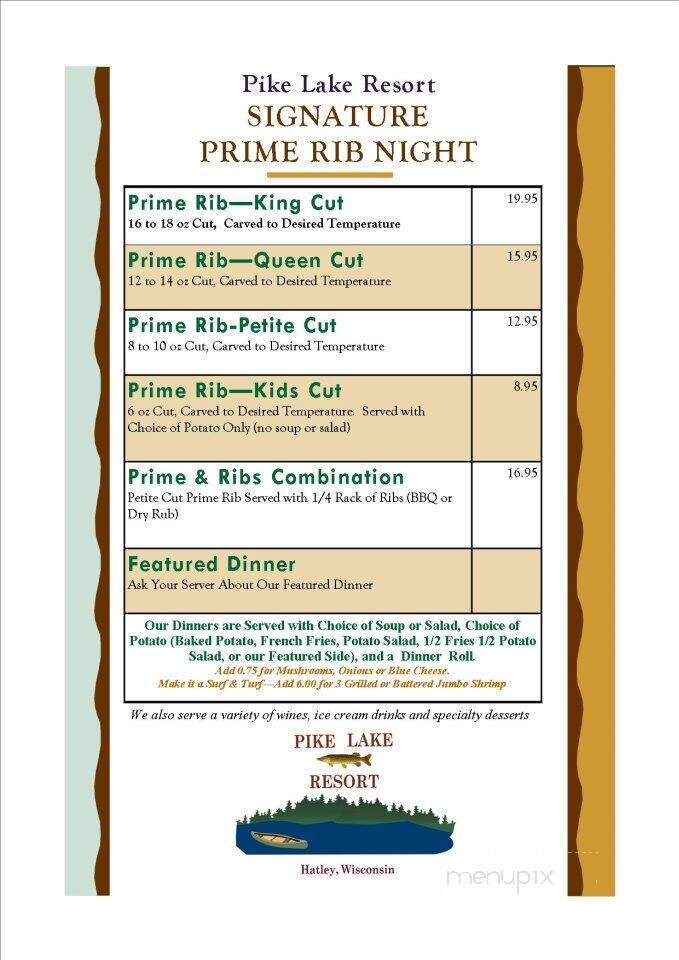 Pike Lake Resort - Hatley, WI menu_pic
