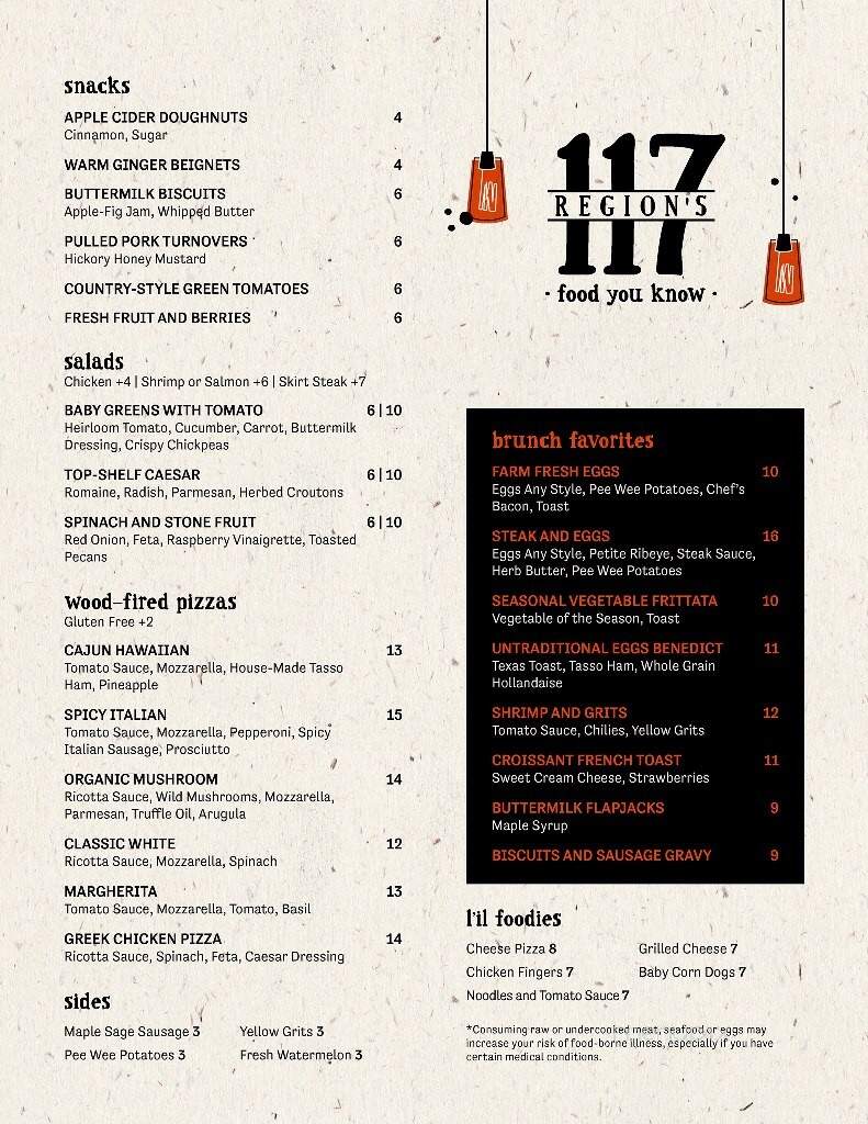 Region's 117 - Lake Frederick, VA menu_pic