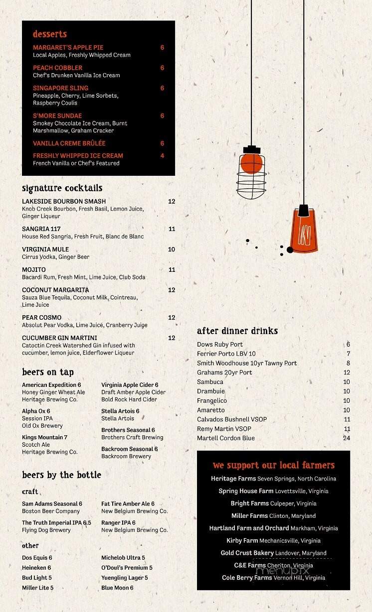 Region's 117 - Lake Frederick, VA menu_pic