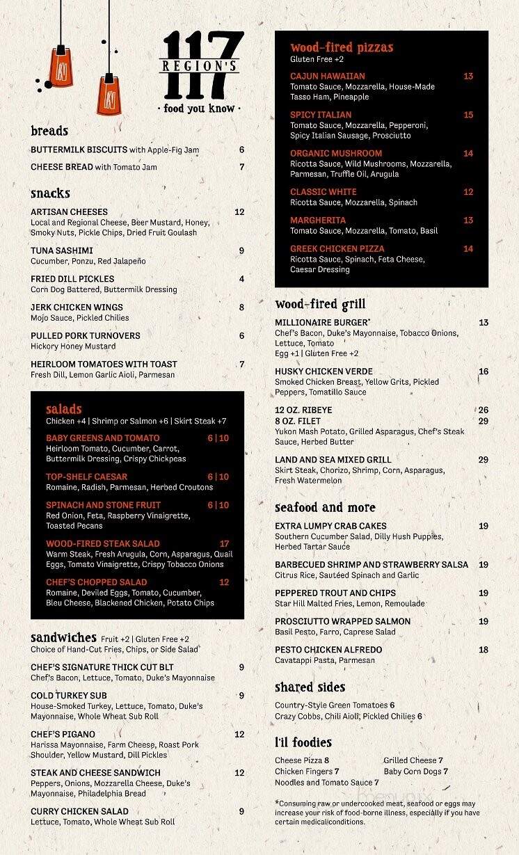Region's 117 - Lake Frederick, VA menu_pic
