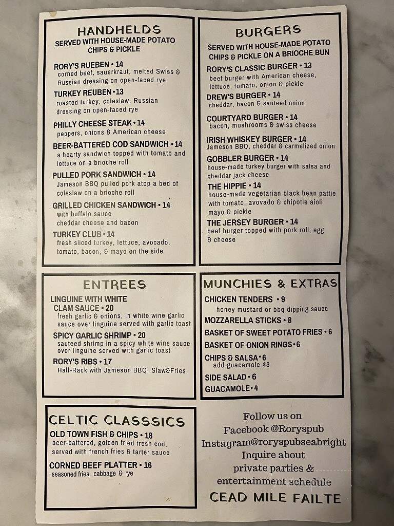 Rory's Pub - Sea Bright, NJ menu_pic