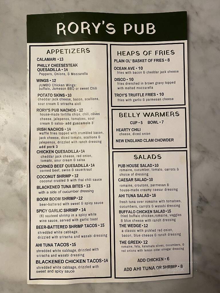 Rory's Pub - Sea Bright, NJ menu_pic