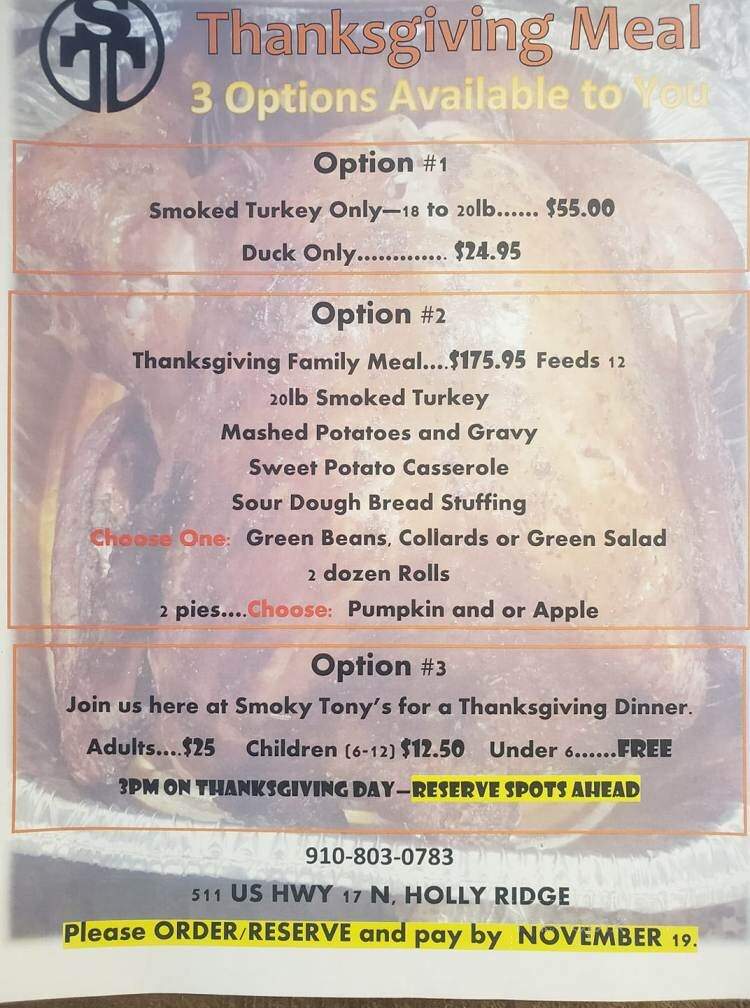 Smoky Tony's BBQ - Holly Ridge, NC menu_pic