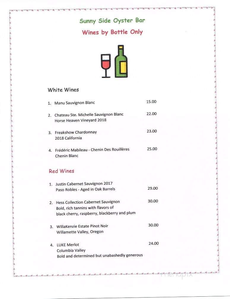 Sunnyside Oyster Bar - Williamston, NC menu_pic