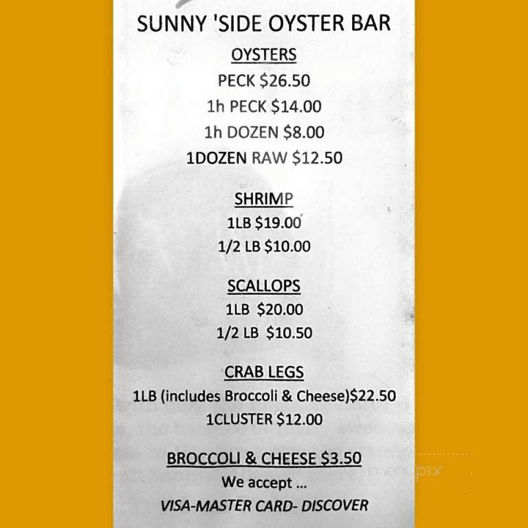 Sunnyside Oyster Bar - Williamston, NC menu_pic