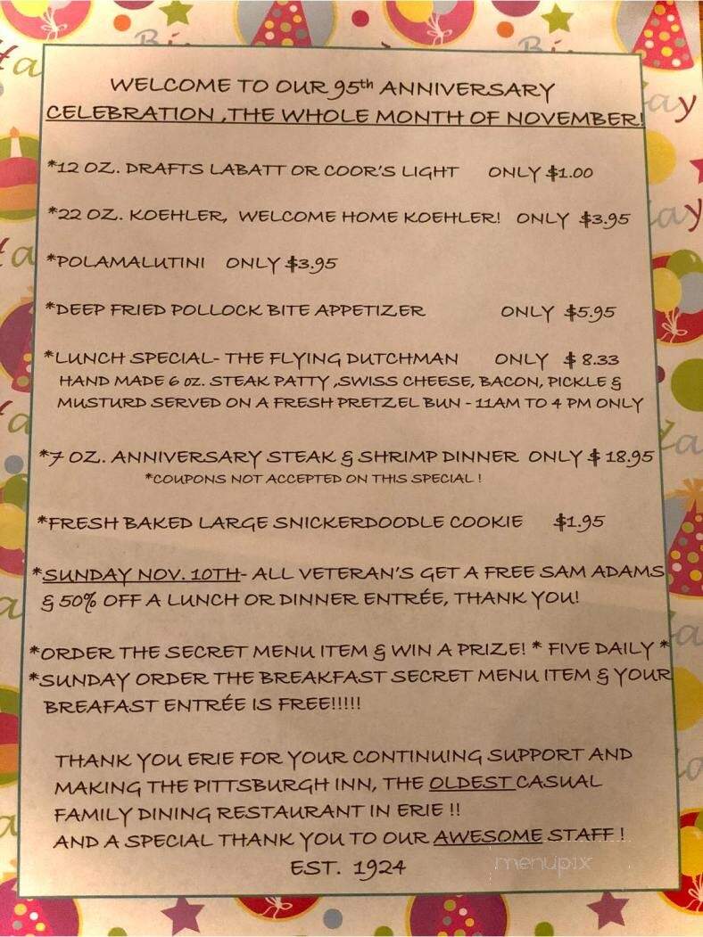 Pittsburgh Inn - Erie, PA menu_pic