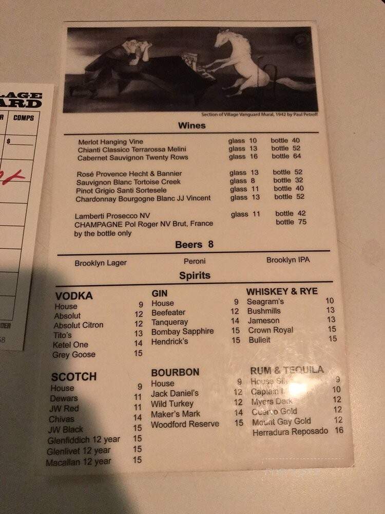 Village Vanguard - New York, NY menu_pic