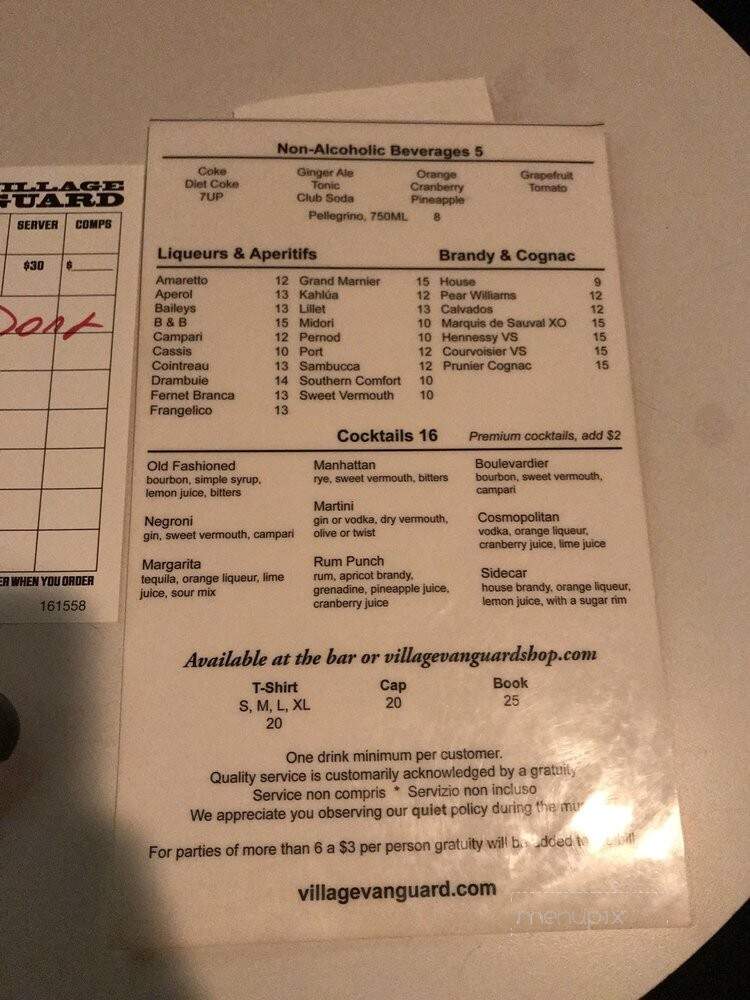 Village Vanguard - New York, NY menu_pic