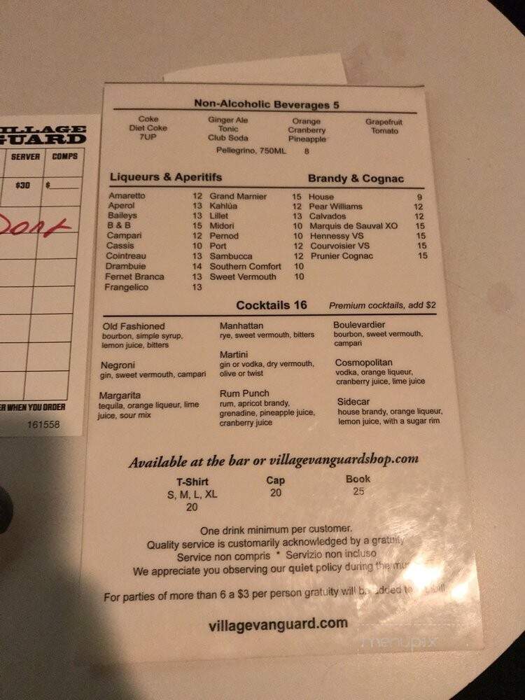 Village Vanguard - New York, NY menu_pic