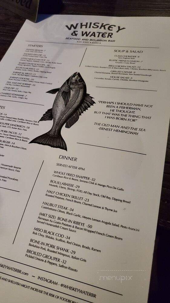 Whiskey & Water - Blue Ridge, GA menu_pic