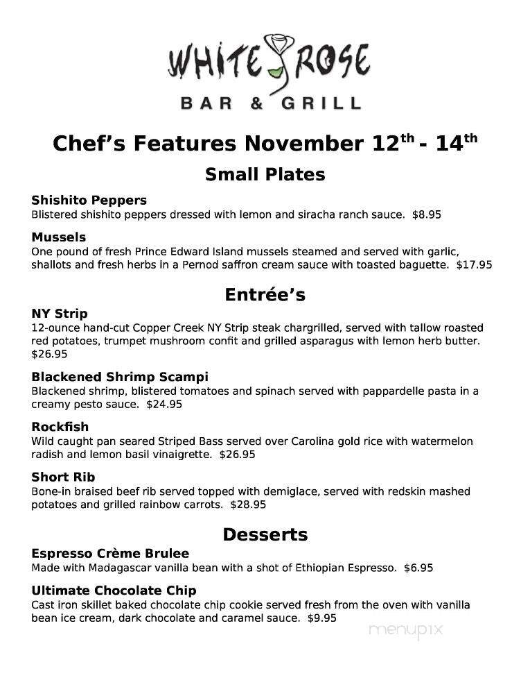 White Rose Bar & Grill - York, PA menu_pic