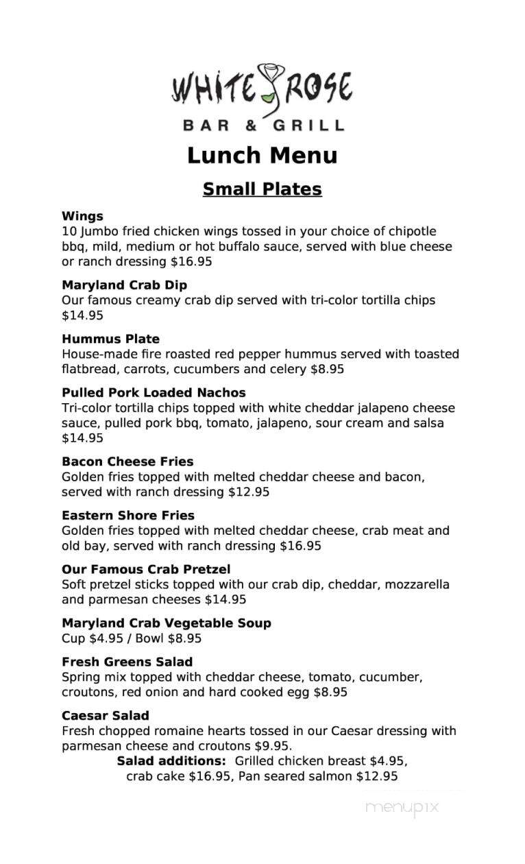 White Rose Bar & Grill - York, PA menu_pic