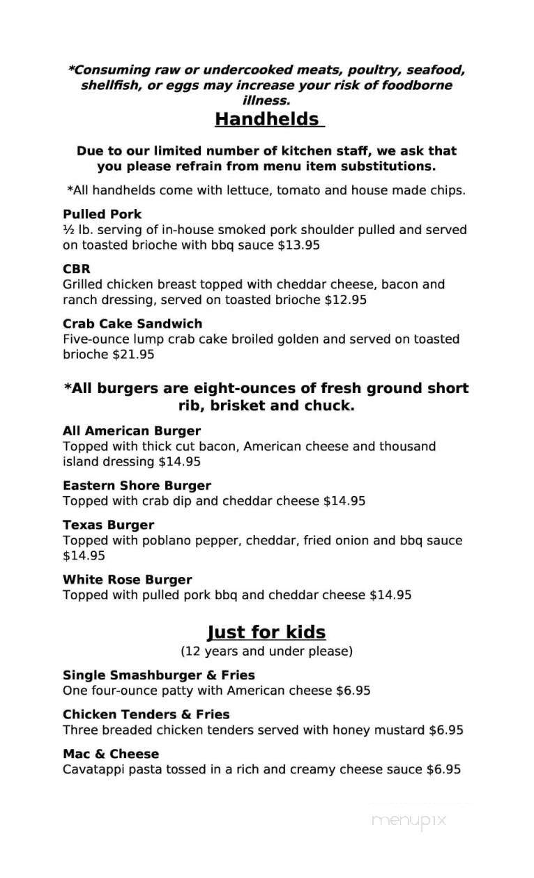 White Rose Bar & Grill - York, PA menu_pic